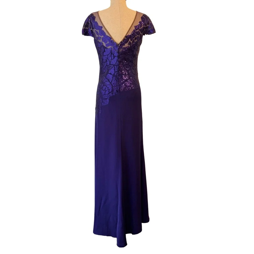 Tadashi Shoji Gown 6 Purple Sequin Illusion Mesh Formal Dress Event Gala Wedding
